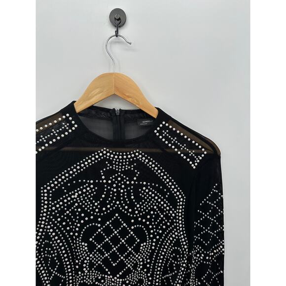 Mango USA Black Studded Sheer Mesh Long Sleeve Shirt Size L Grunge Emo Y2K - Picture 4 of 7